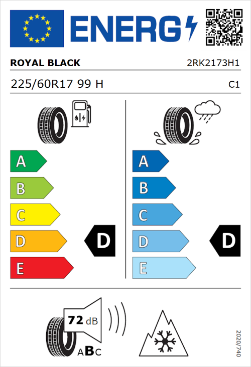 Tyre Label for Royal Black Winter HP 225/60R17 99H