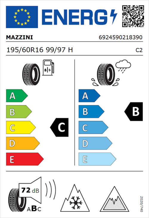 Tyre Label for Mazzini Van AS9 195/60R16 99/97H